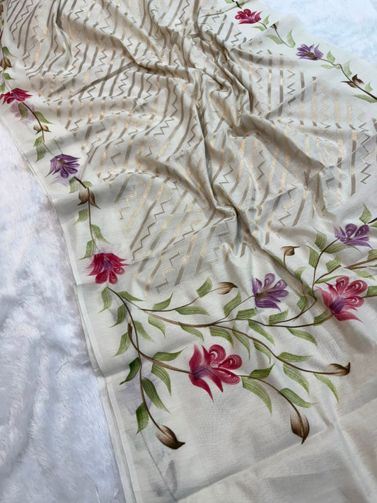 Banarasi Mulmul Cotton Saree with Zari Weaving
