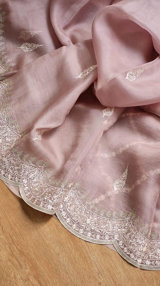 Kora Organza Saree with Beautiful Embroidery Work