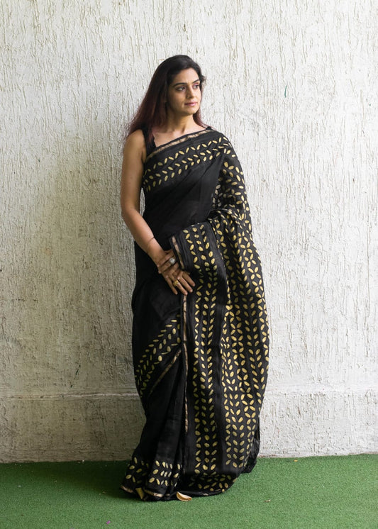 Pure Chanderi Silk Saree with Applique Work