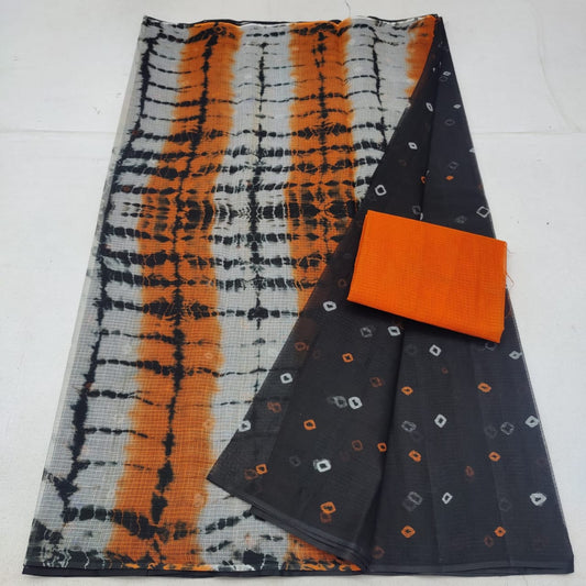 Kota Doria Pure Cotton Saree with Shibori/Batik/Bandhej Dye