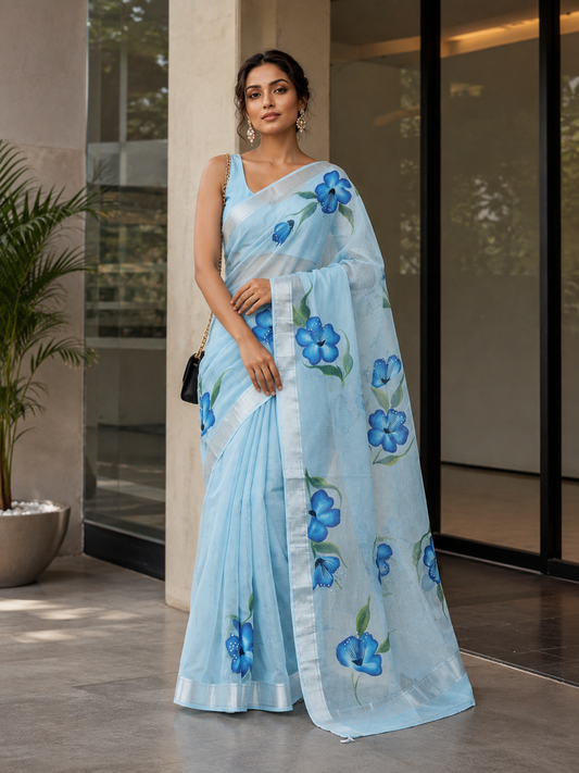 Kota Doria Hand Painted Saree