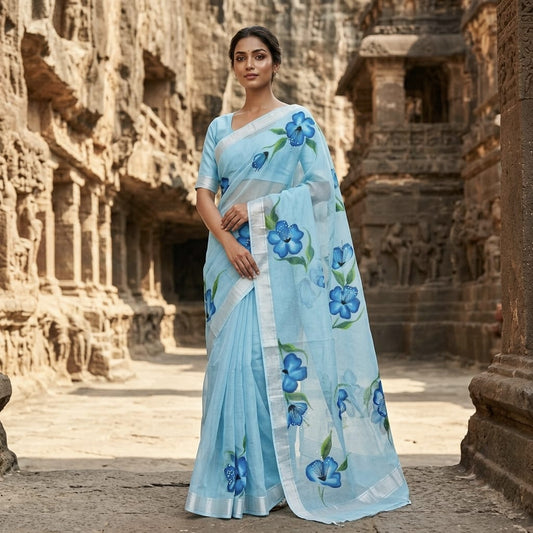 Kota Doria Hand Painted Saree