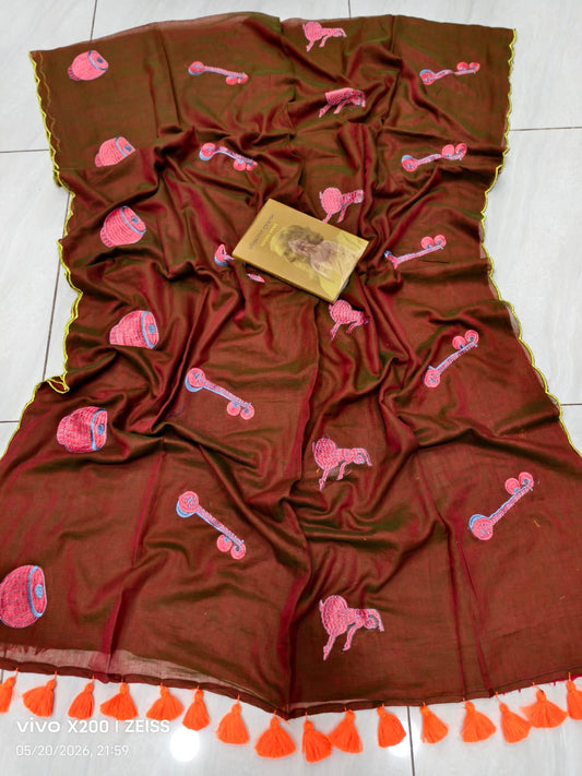 Embroidery Mulmul Cotton Saree