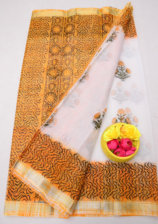 Kota Doria Hand Block Print Saree