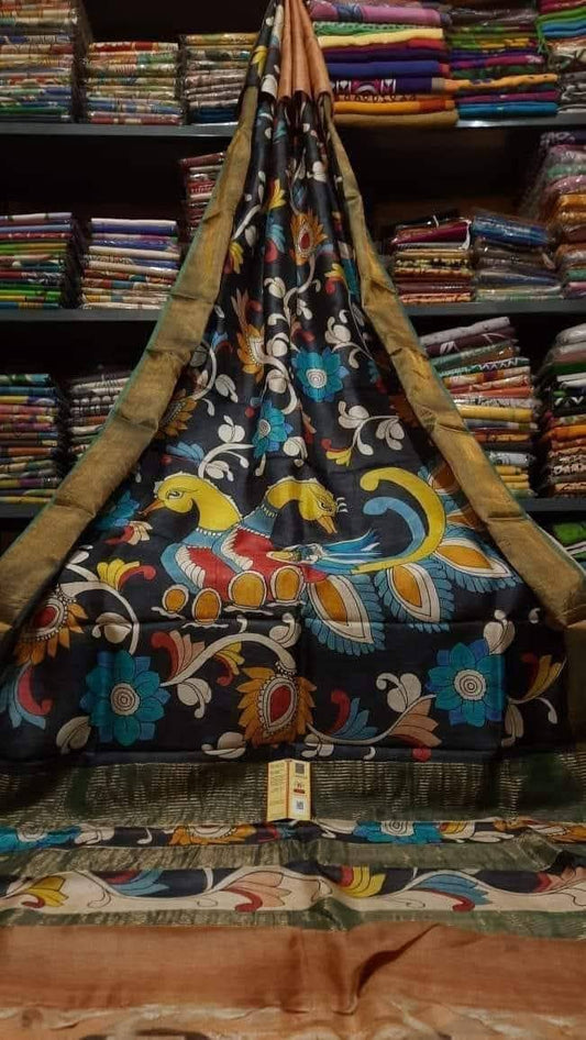 Pure Handloom Tussar Silk Saree with Kalamkari Art – Silk Mark Certified