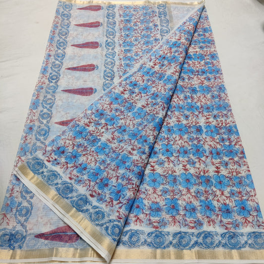 Pure Cotton Kota Doria Saree with Hand Bagru Print