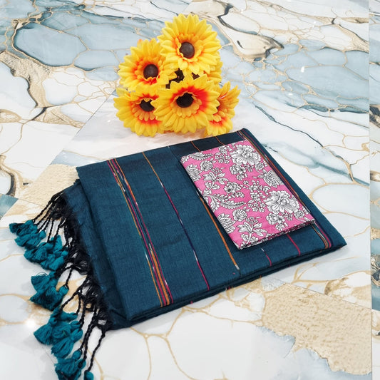 Handwoven Khesh Saree with Kalamkari Blouse Piece