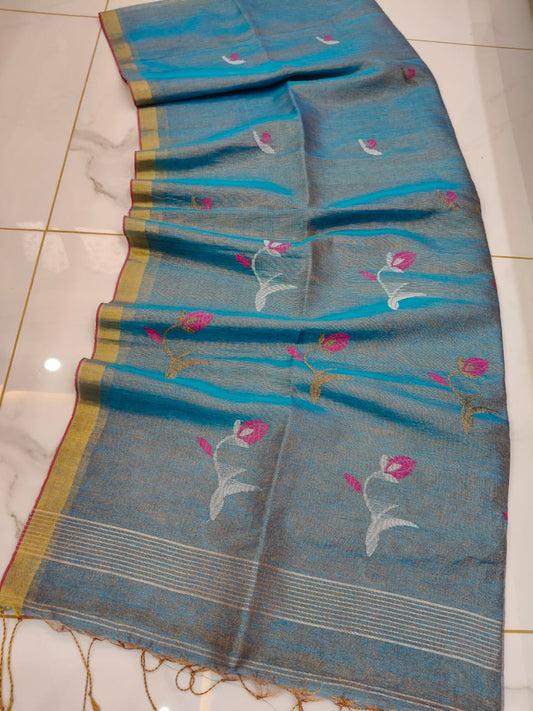 Exclusive Tissue Linen Jamdani Saree