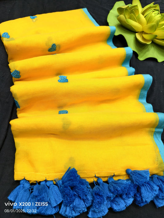 Heart Print Mulmul Cotton Saree