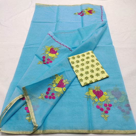 Kota Doria Saree with embroidery