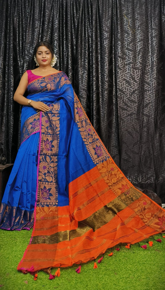 Handloom Copper Zari Meena Saree