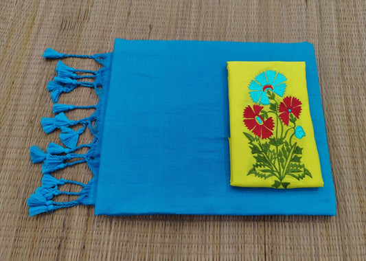 Plain cotton saree with embroidered blouse piece