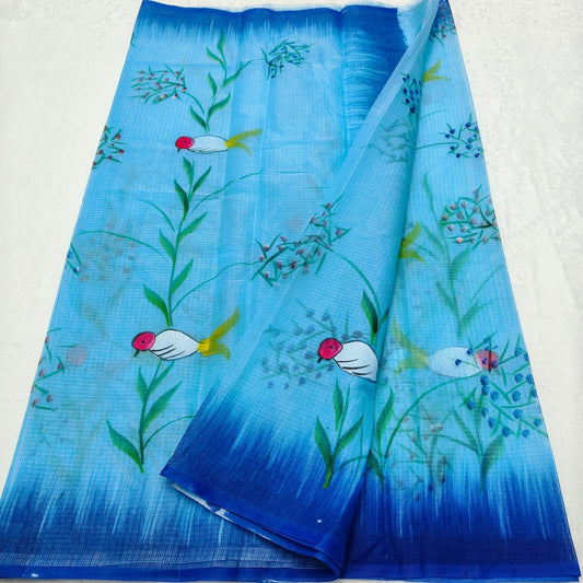 Kota Doria Soft Cotton Hand Painted Saree