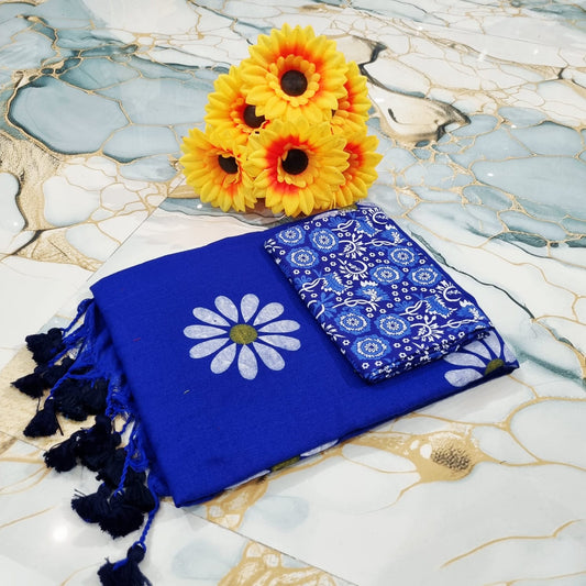 Sunflower Hand Print Saree