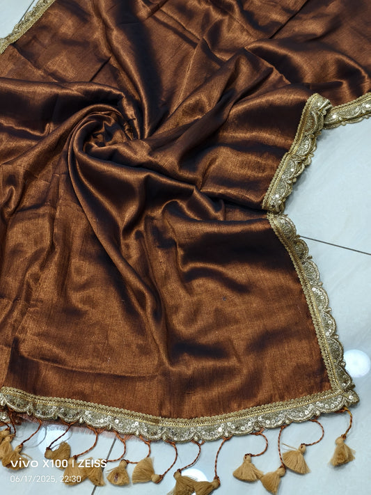 Tissue Cotton Saree with All-Over Lace Detailing