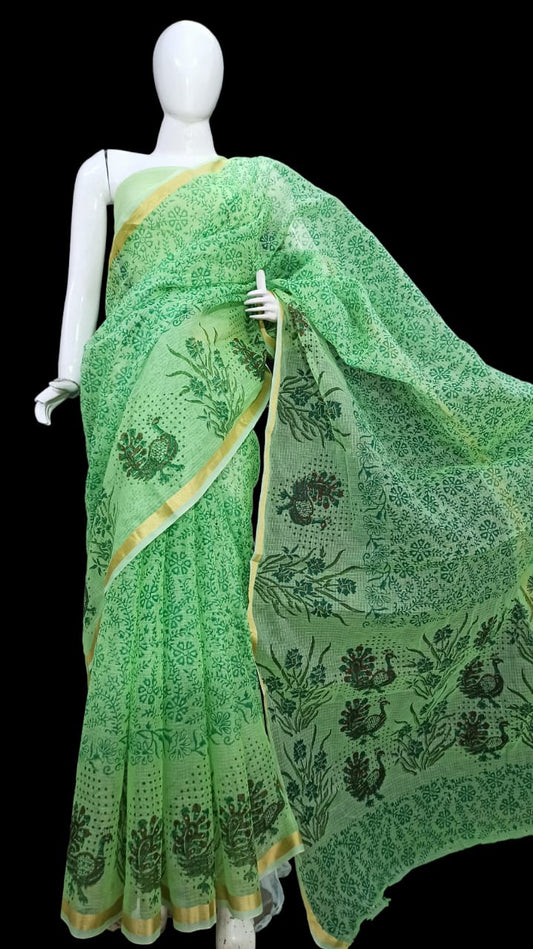 Kota Doria Hand Block Print Saree