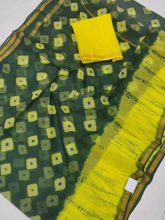 Kota Doria 100% Pure Cotton Hand Batik Bandhej Saree