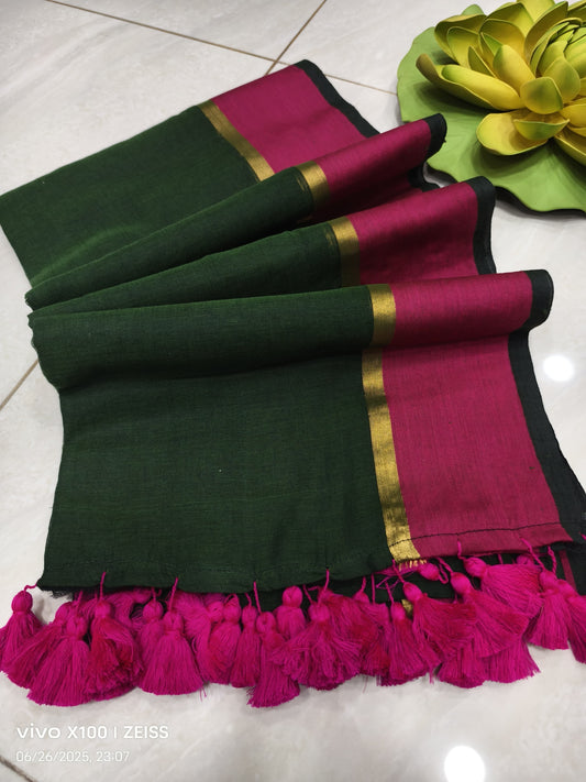Mulmul Cotton Saree with Pink Wide Border