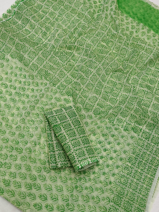 Kota Doria Soft Cotton Hand Block Printed Saree