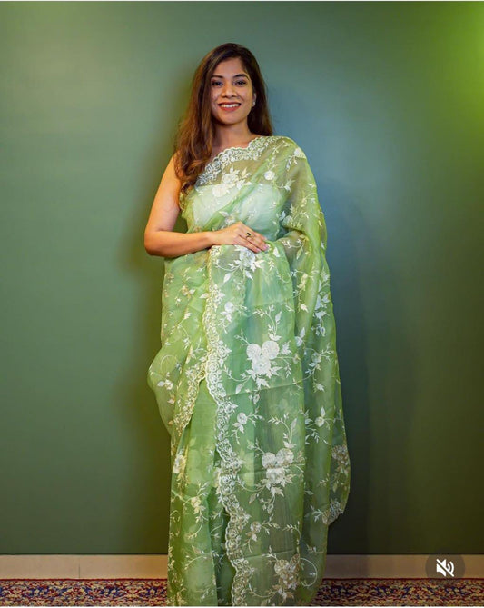Kora Organza Saree with Embroidery Work