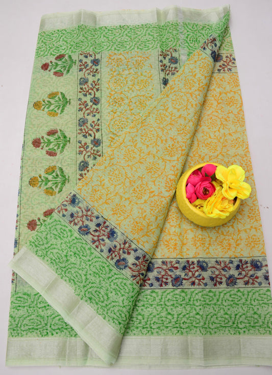 Kota Doria Hand Block Print Saree
