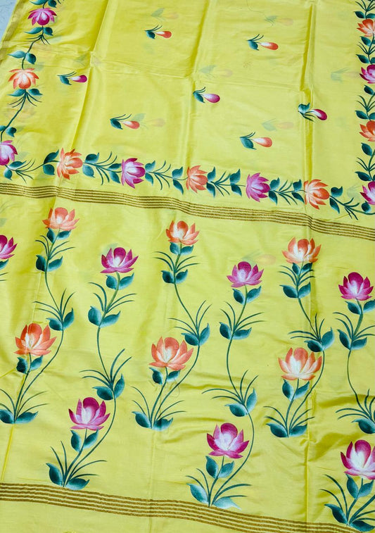 Katan Silk Saree with Hand Brush Painting