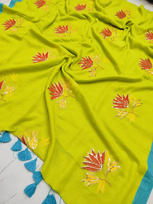 Pure Mulmul Cotton Saree with Sequin Work