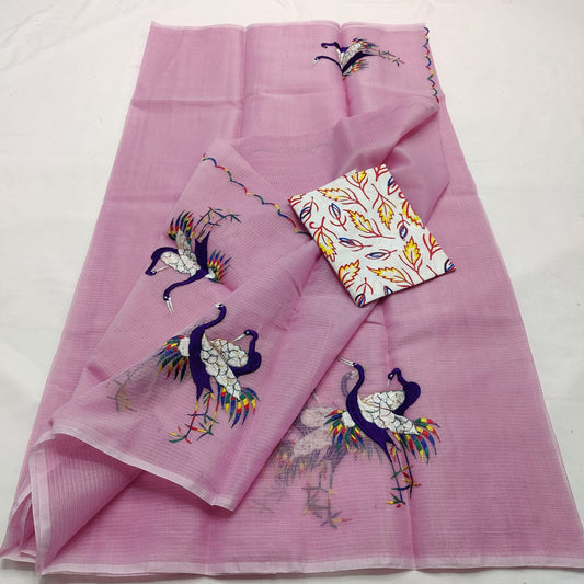 Kota Doria Saree with embroidery