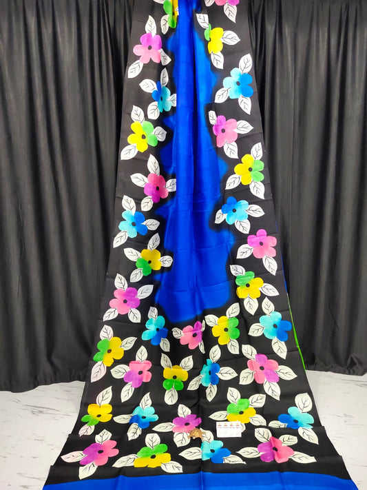 Hand Printed Murshidabad Silk Saree – Silk Mark Certified