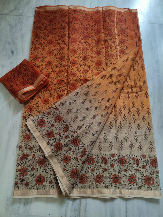 Kota Doria Hand Block Print Saree