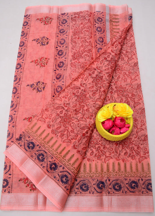 Kota Doria Hand Block Print Saree