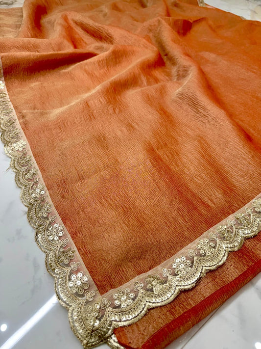 Tissue Plain Saree with Lace Work