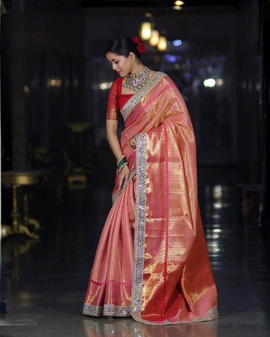 Soft Kanjivaram Silk Saree with Heavy Mirror Work