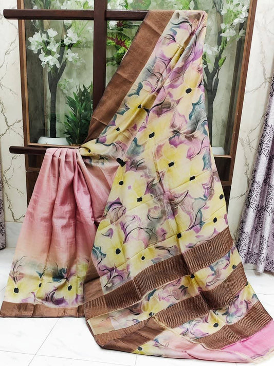 Hand Painted Pure Tussar Silk Saree