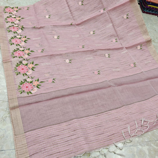 Linen Kota Saree with Embroidery Work