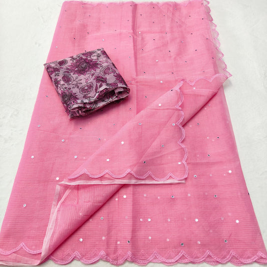 Kota Doria Mirror Work Saree