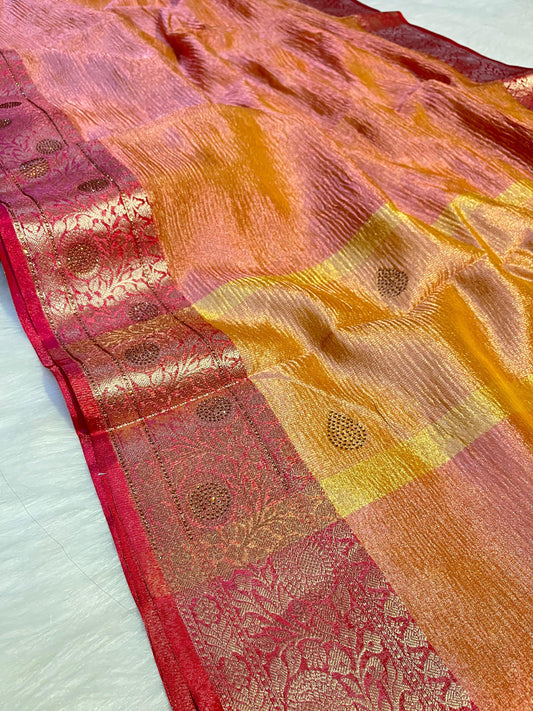 Crushed Tissue Saree with Sparkling Stone Work