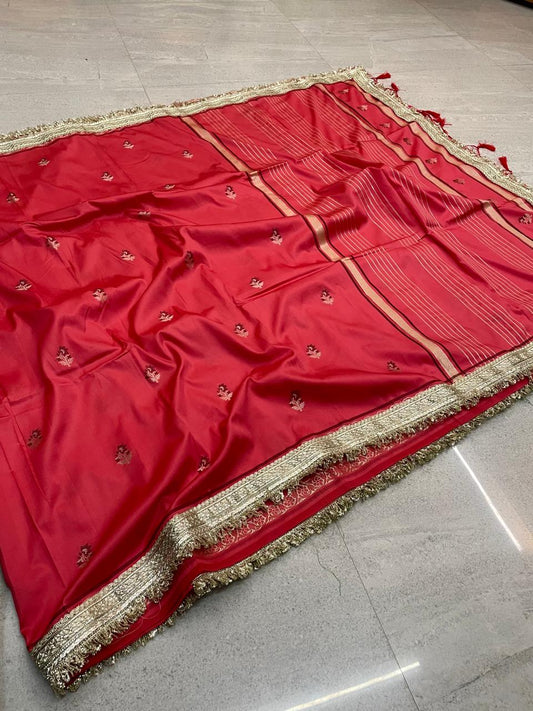 Katan Alfi Buti Saree with Lace Work