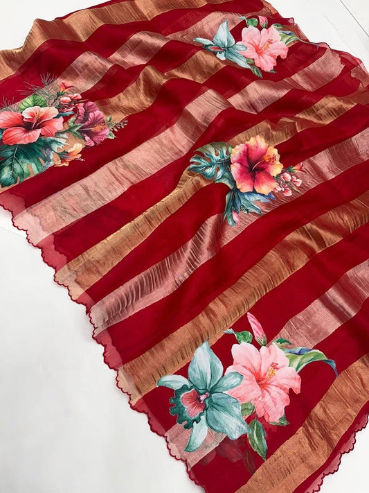 Tissue Crush & Organza Hand Brush Saree