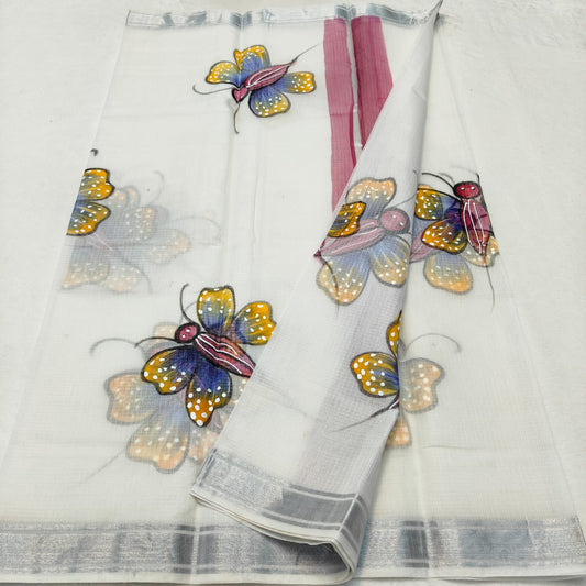 Kota Doria Soft Cotton Hand Painted Saree