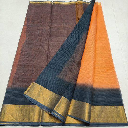 Kota Doria Pure Cotton with 1/4 Zari Border and Contrast Dye