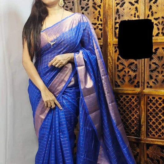 Mangalgiri Silk Saree with Copper Zari Border & Check