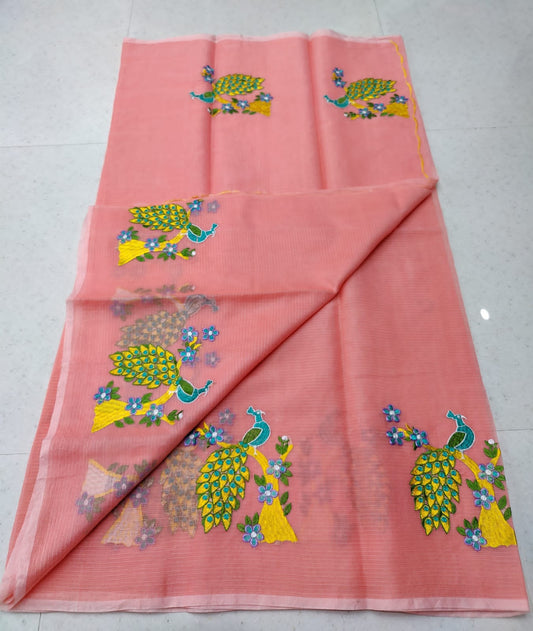 Kota Doria Soft Cotton Hand Embroidery Saree