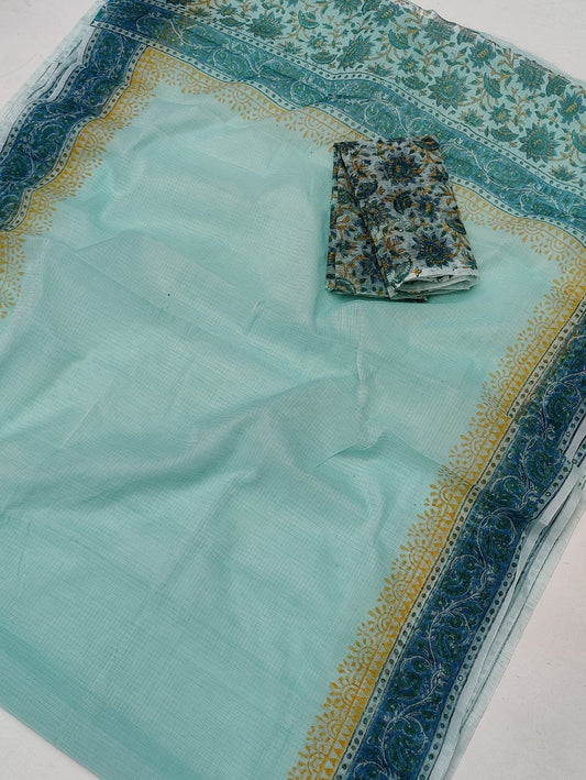Kota Doria Soft Cotton Hand Block Printed Saree
