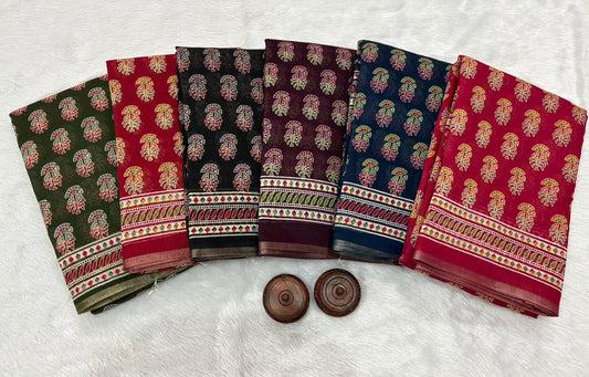 Designer Soft Spun Cotton Slub Saree with Ikat Print