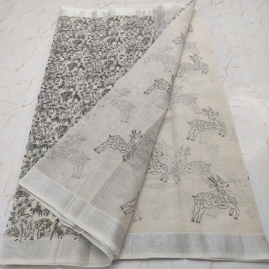 Kota Doria Soft Cotton Hand Block Printed Saree