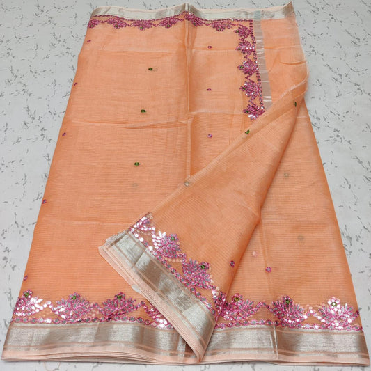 Kota Doria Soft Cotton Saree with Mirror, Gota & Aari Work