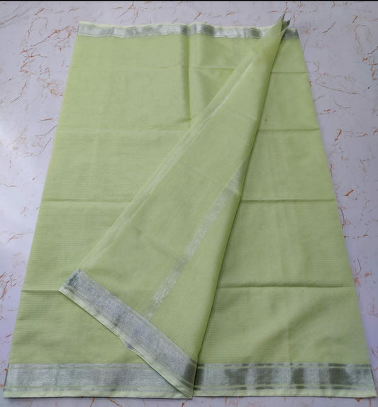 Kota Doria Soft Cotton Saree with Silver Border