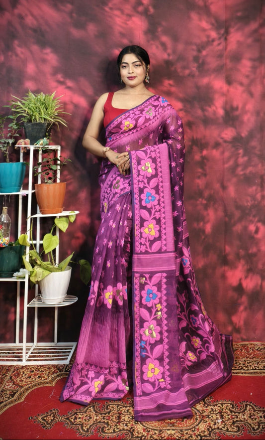 Ikat Cotton Silk Jamdani Saree