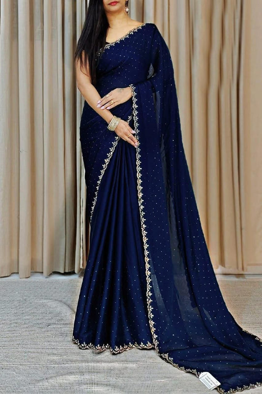 Designer Chinon Beads Work Saree